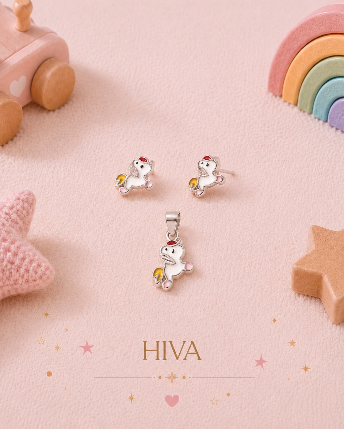 Kids Unicorn Pendant & Stud Earrings Set