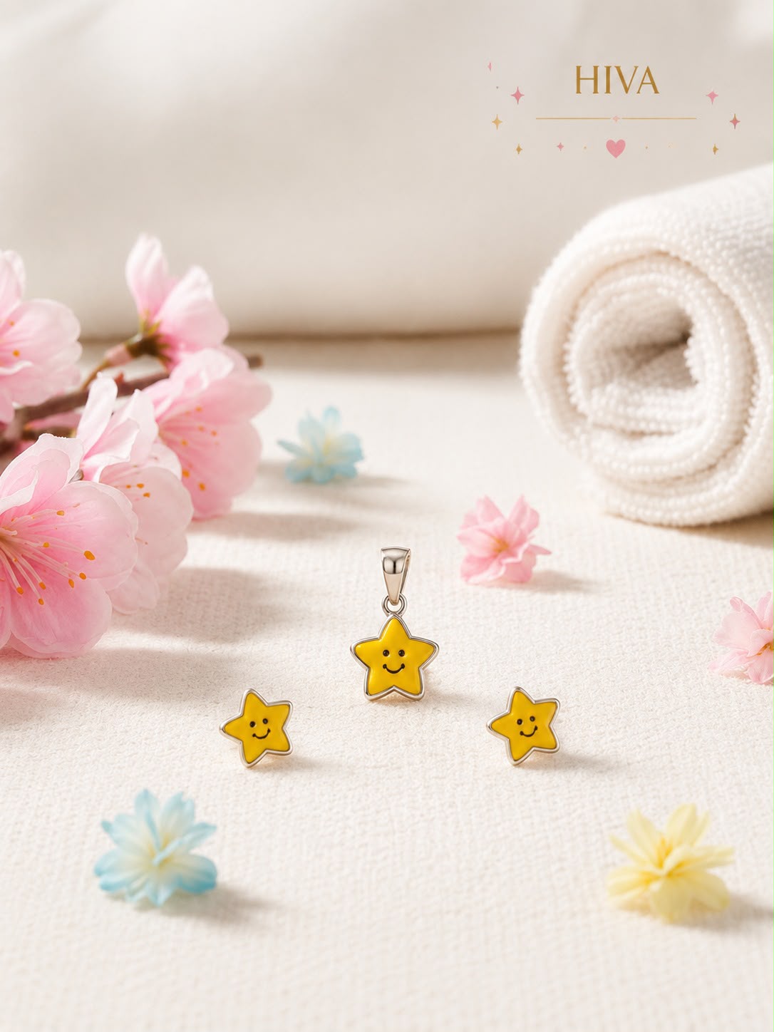 Kids Smiley Star Pendant & Stud Earrings Set