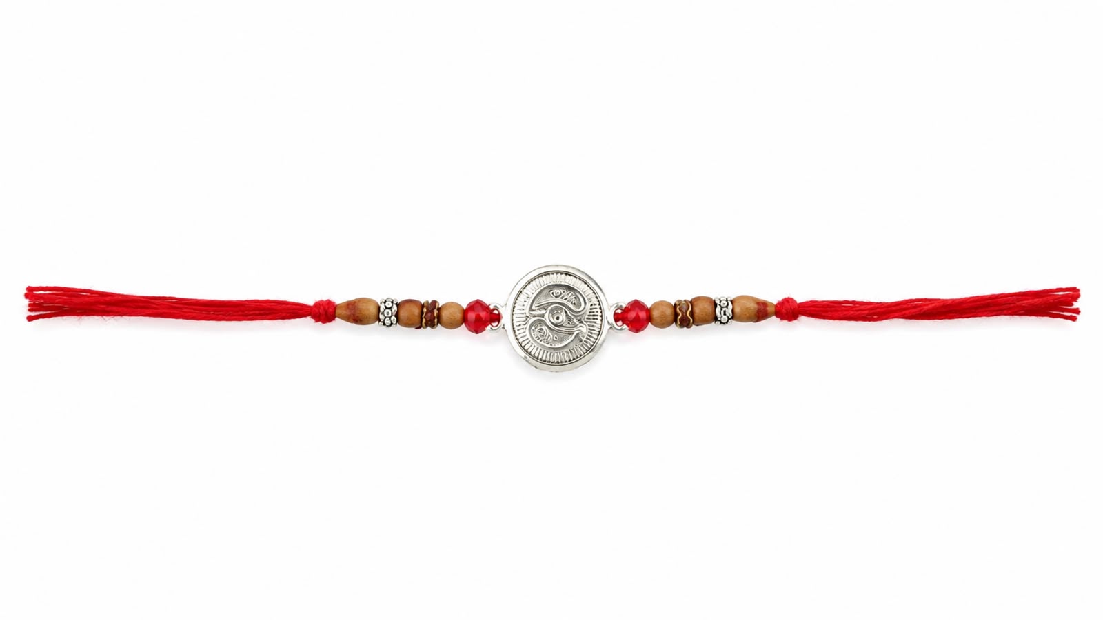 Om Symbol Silver Rakhi with Wooden Beads
